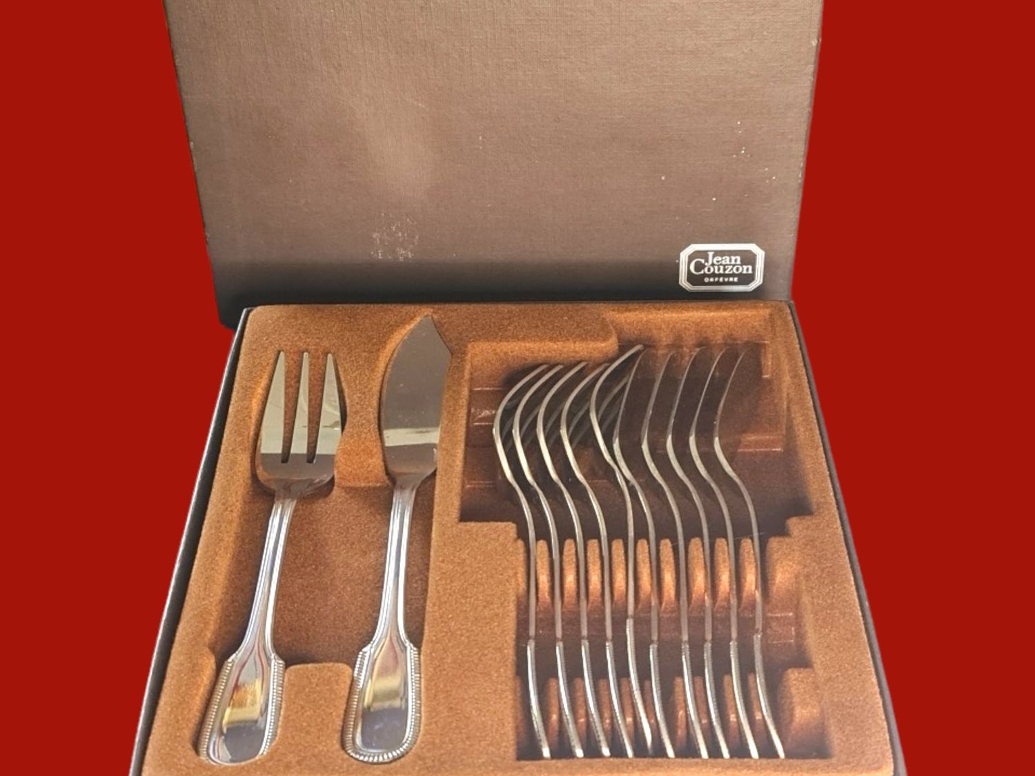 Jean Couzon "Le Perle" French Silver Plated Fish Cutlery Set for 6