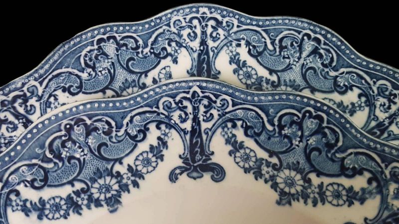 Antique Bishop &amp; Stonier Blue Dinner Set, English China, 1890s