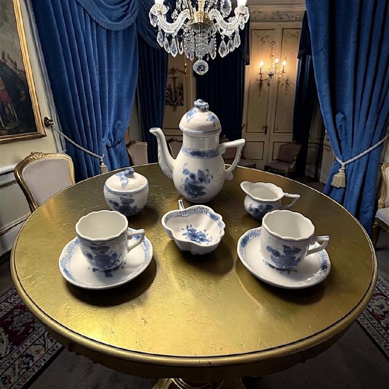 Herend-Style Blue Espresso Set – Hand-Painted Porcelain Coffee Set