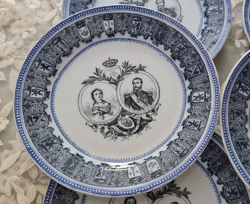 Antique Boch Dinner Plates, King Leopold &amp; Queen Marie, Set of 6