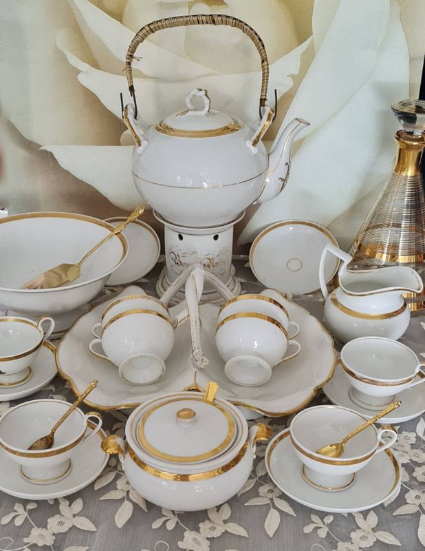Antique Gold Gilded Tea Set, French Empire Style, 19th Century