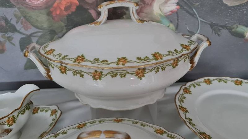 Antique Limoges Porcelain Serving Set, Two Tureens, Tazza &amp; Sauceboat