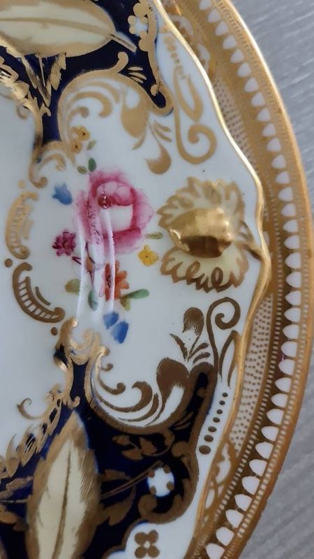 Antique Hammersley Floral Dessert Plates – Cobalt Blue &amp; Gold, Set of 5
