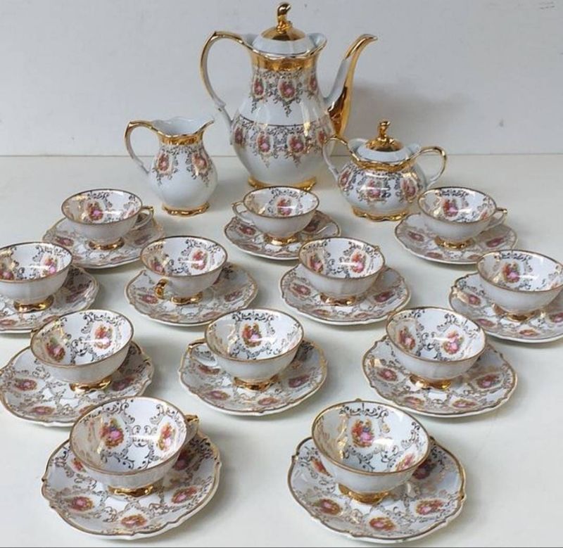 Antique Bavaria Tea Set, Gold Fragonard Victorian Design, 26 Pieces