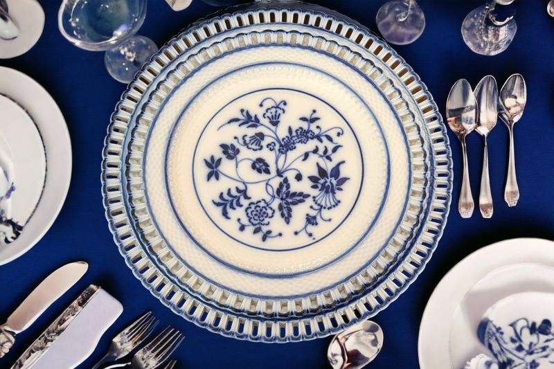 Antique Waechtersbach Blue Onion Transferware Dinner Service, 19th Century German Porcelain
