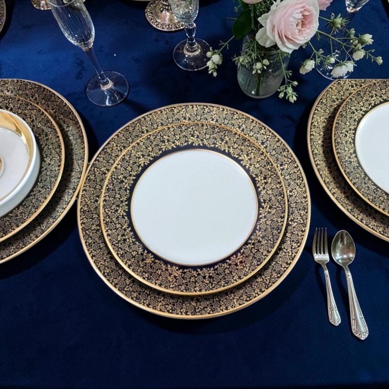 Weimar German Porcelain Dinner Set for 6, "Harmonie" Blue &amp; Gold