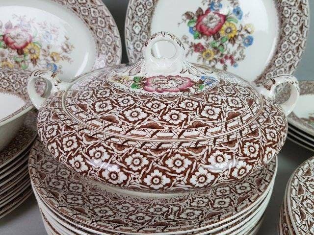 Antique English Transferware Dinner Set, Floral Pattern, Hanley Pottery
