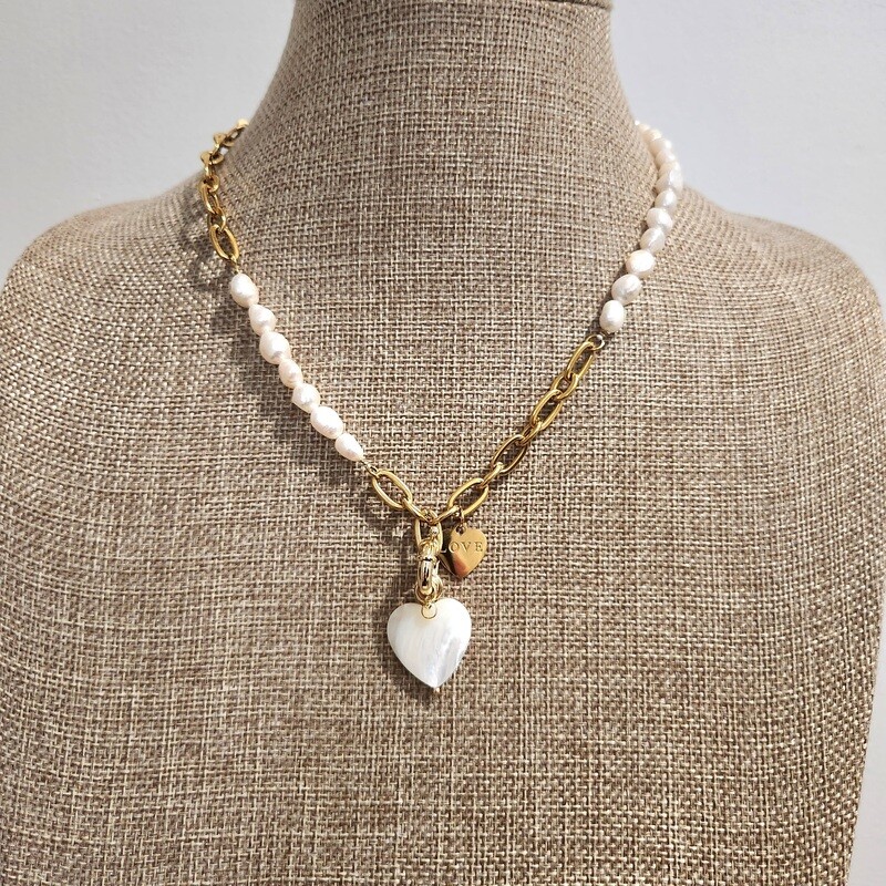 Heart and Fresh Water Pearls Necklace.