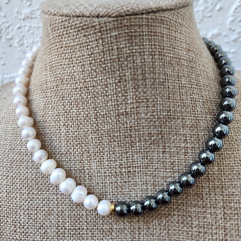Barroque Fresh Water Pearls and Hematite choker/necklace