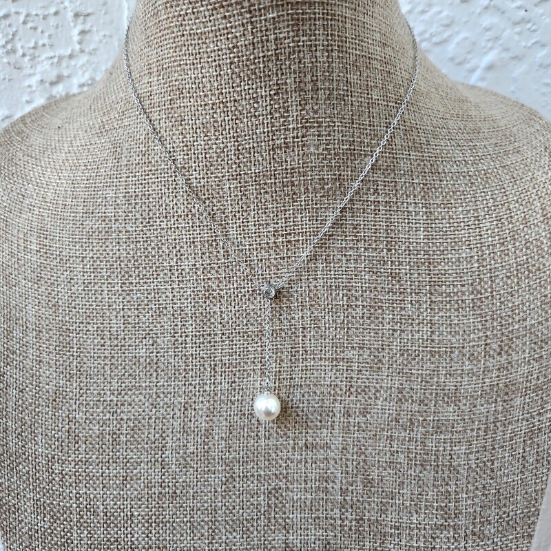 Silver Tie Necklace with Pearl