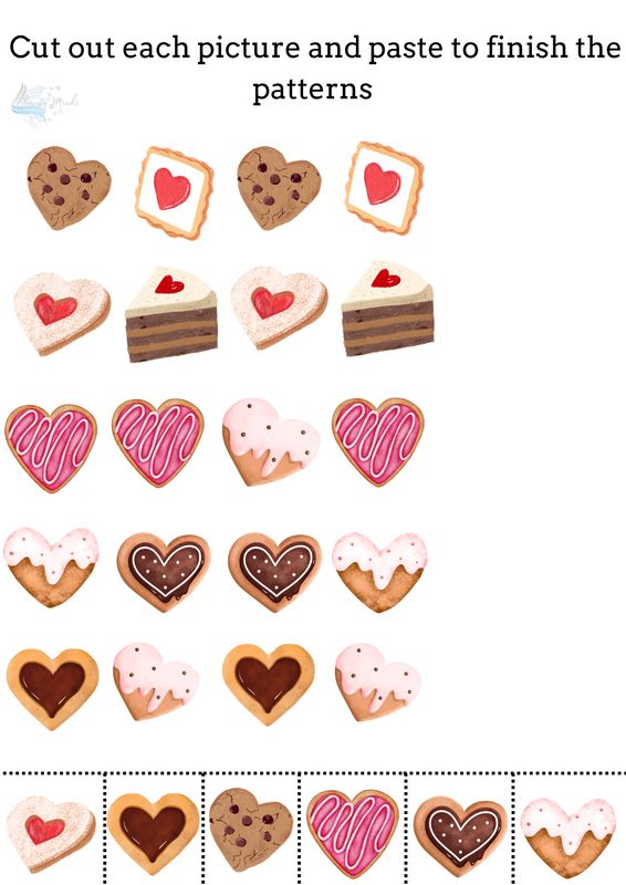Sweet hearts patterns worksheet