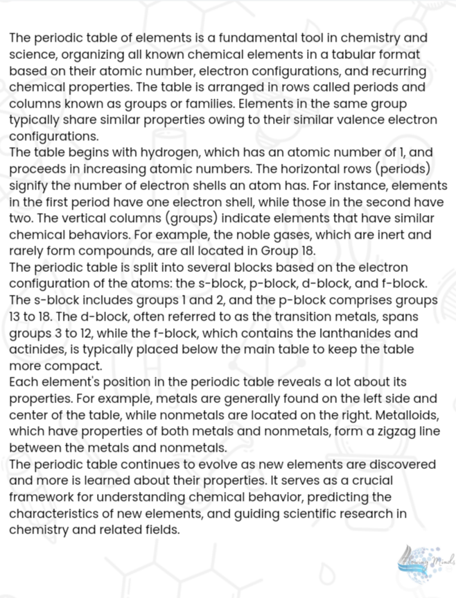 Periodic table of elements informational packet 