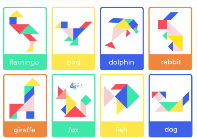 Tangrams animal matching card games set