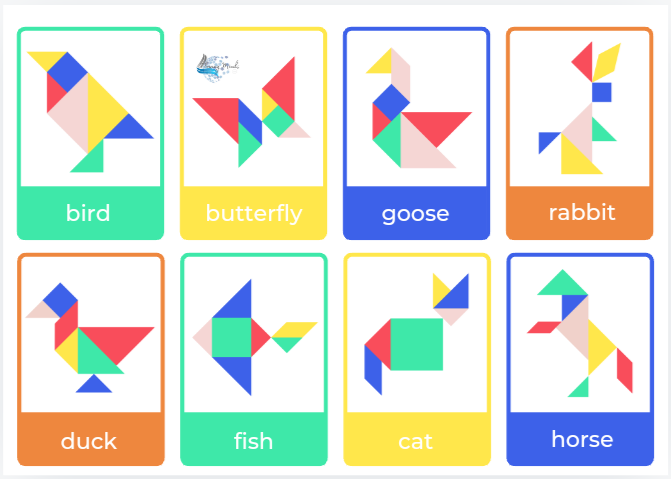 Tangrams animal matching card games set
