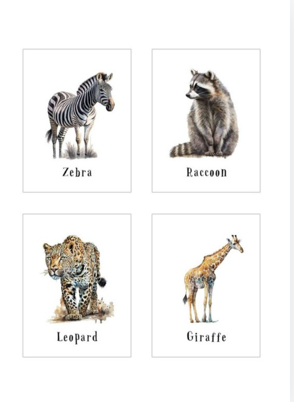 Wild animals flash cards or matching game set