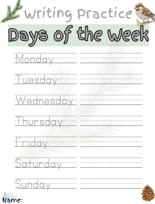 Days of the week handwriting practice worksheet