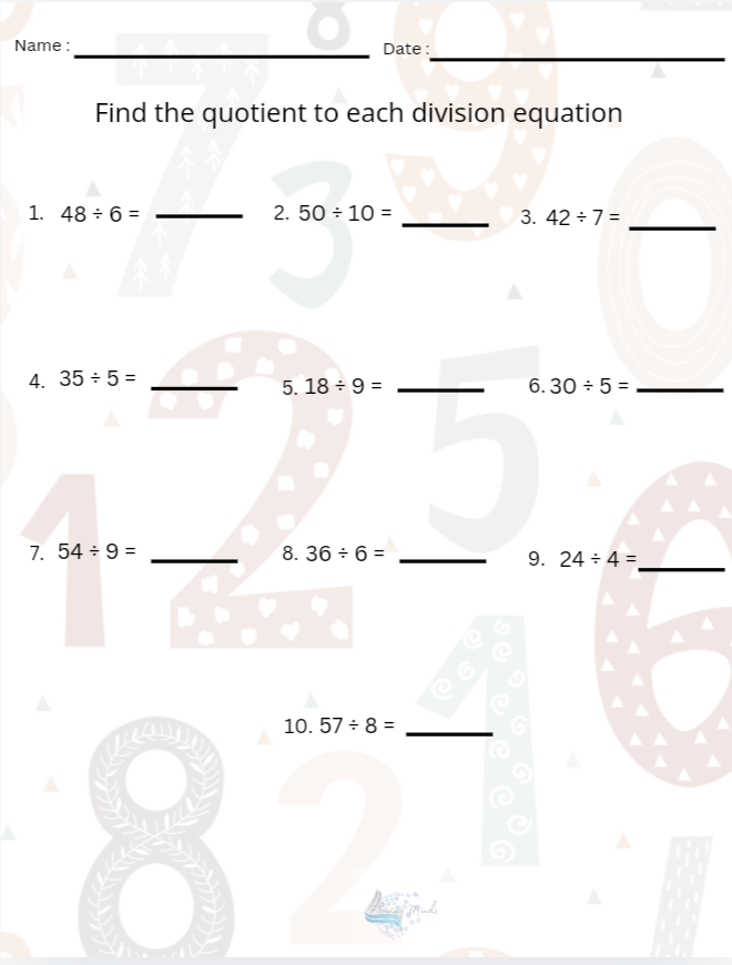 Short division worksheet