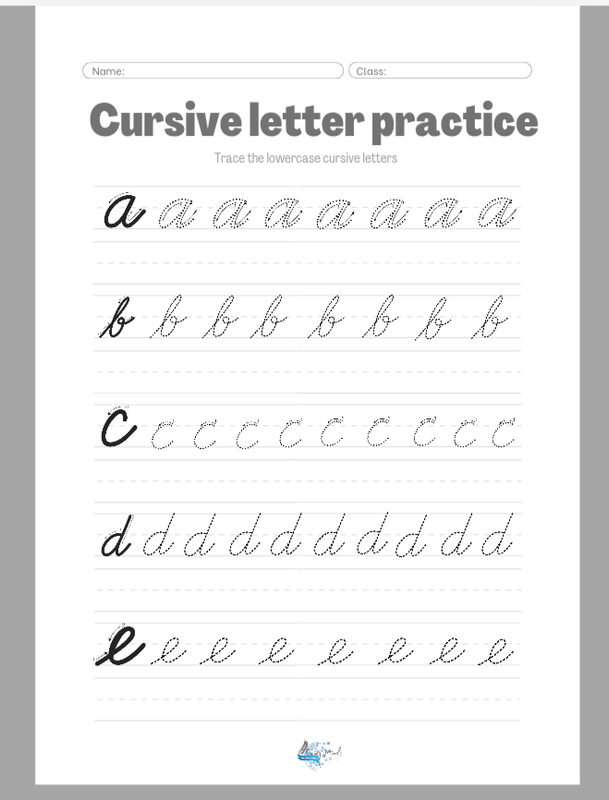 Cursive letter tracing and writing practice worksheet