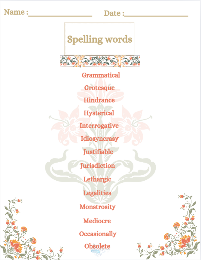 Spelling words List A -X