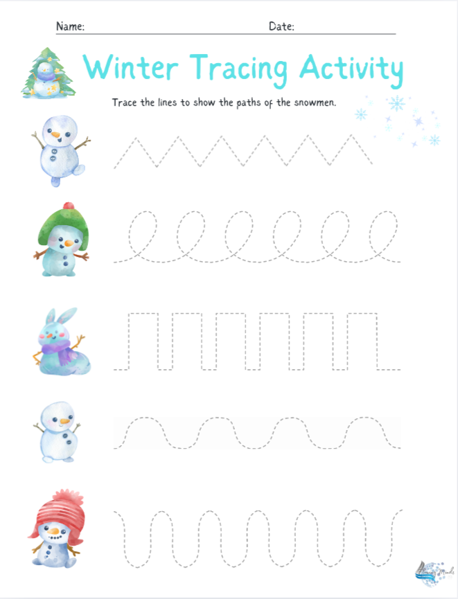 Winter line tracing worksheet
