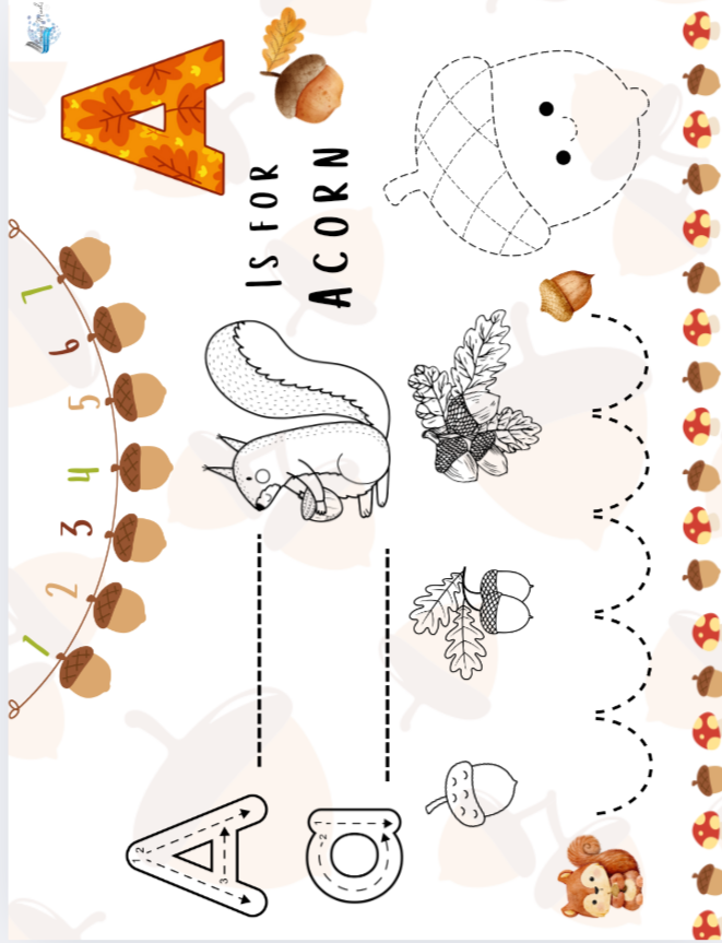 A is for acorn messy mat