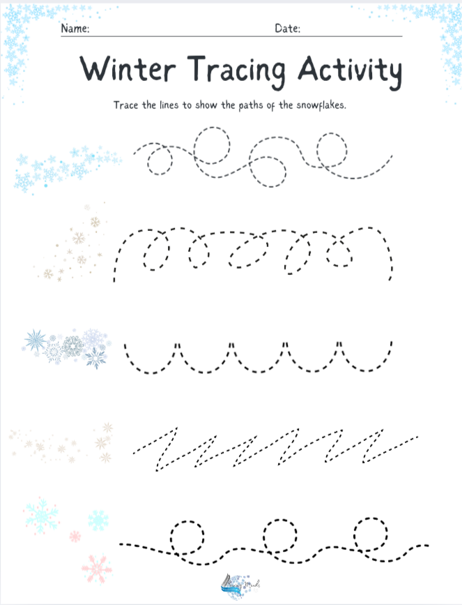 Winter line tracing activity book