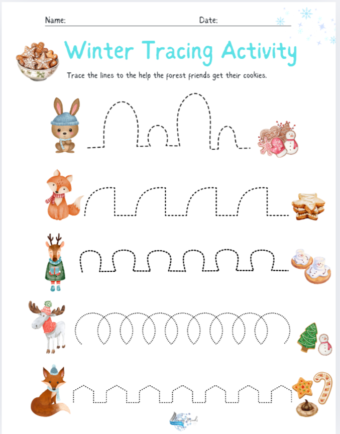 Winter line tracing activity book