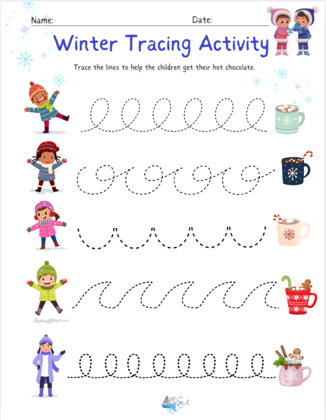 Winter line tracing activity book