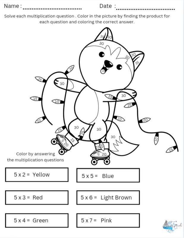 Fox Color by answer multiplication coloring page 