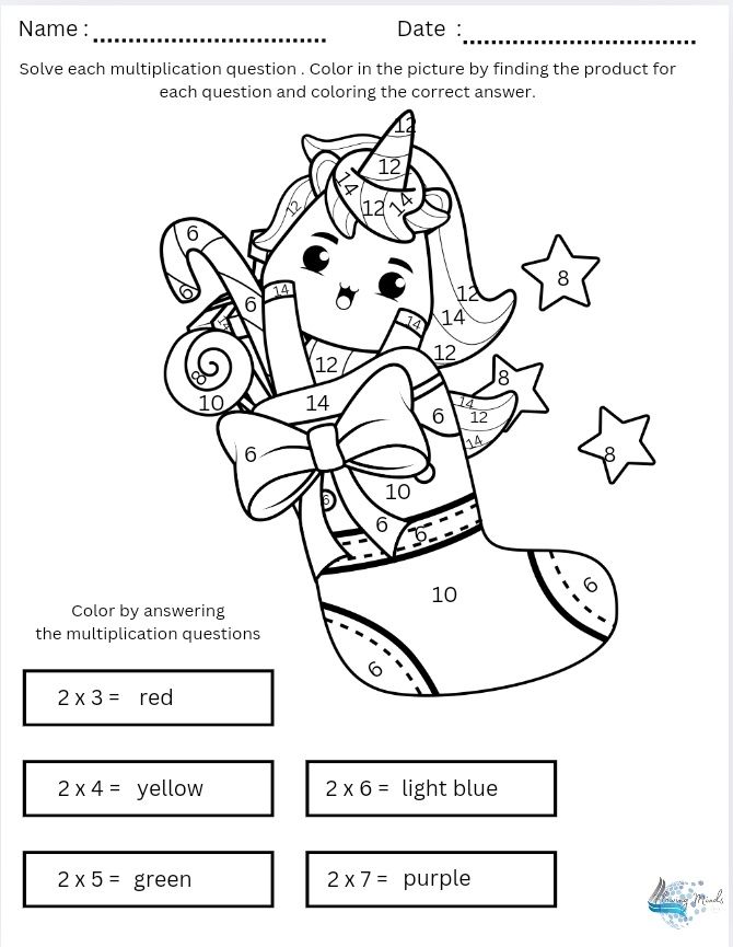 Color by answer multiplication coloring book