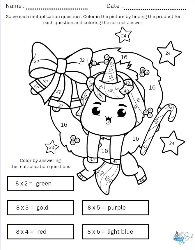 Color by answer multiplication coloring book