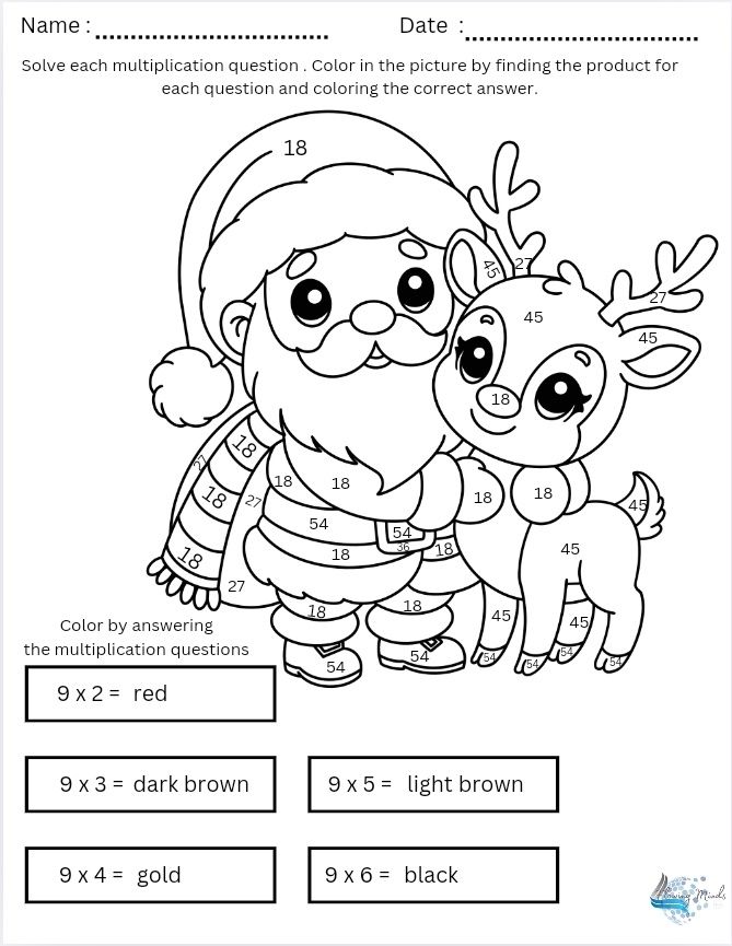 Color by answer multiplication coloring book