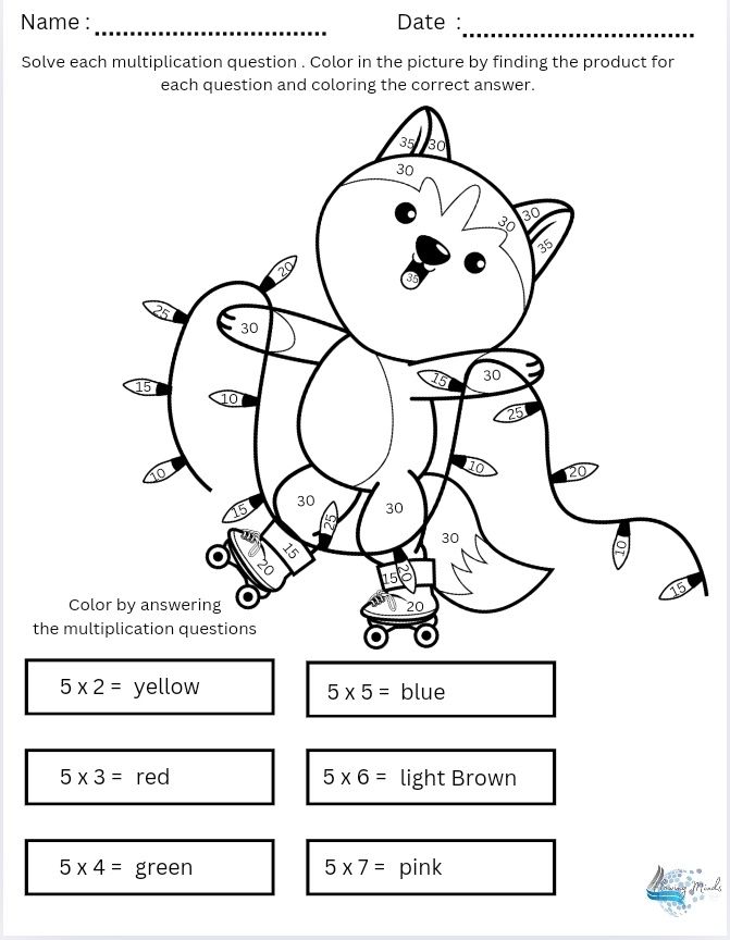 Color by answer multiplication coloring book