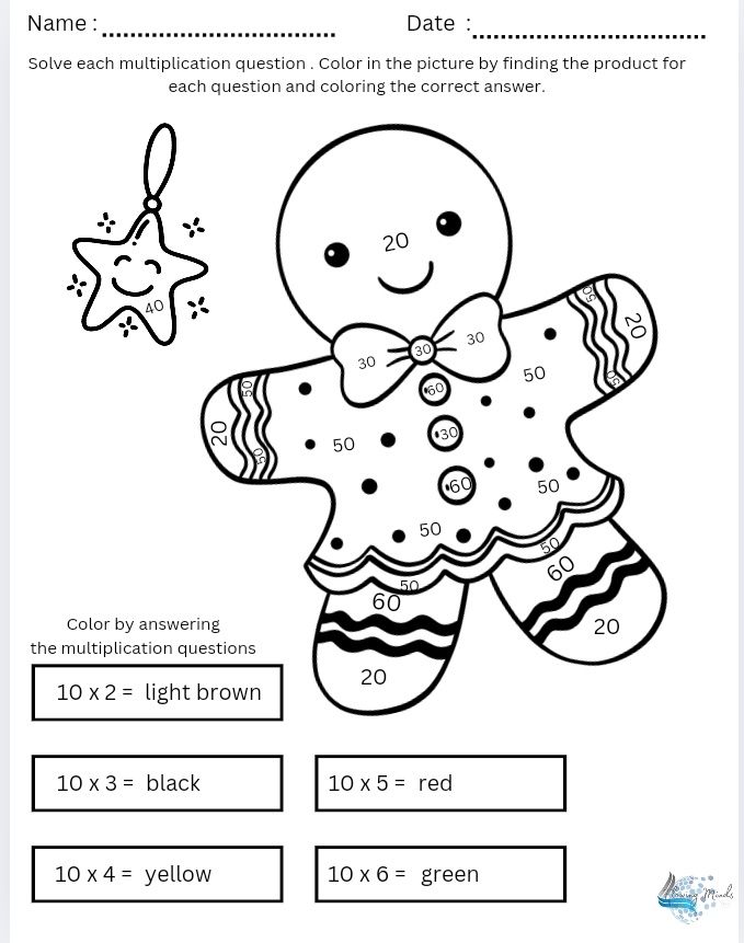 Color by answer multiplication coloring book