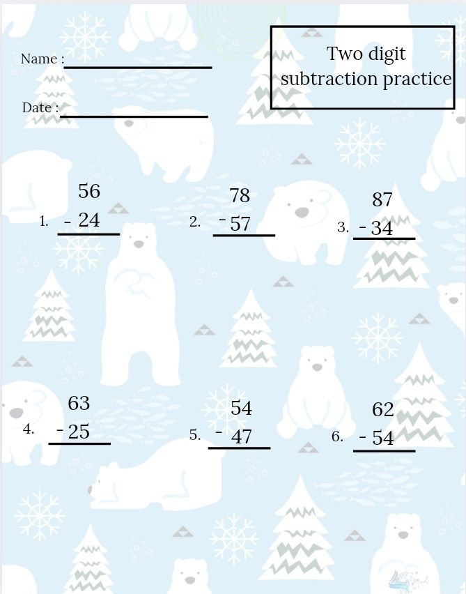 Double digit subtraction worksheet