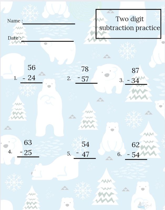 Double digit subtraction worksheet