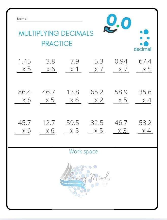 Multiplying Decimals practice worksheet with answers 