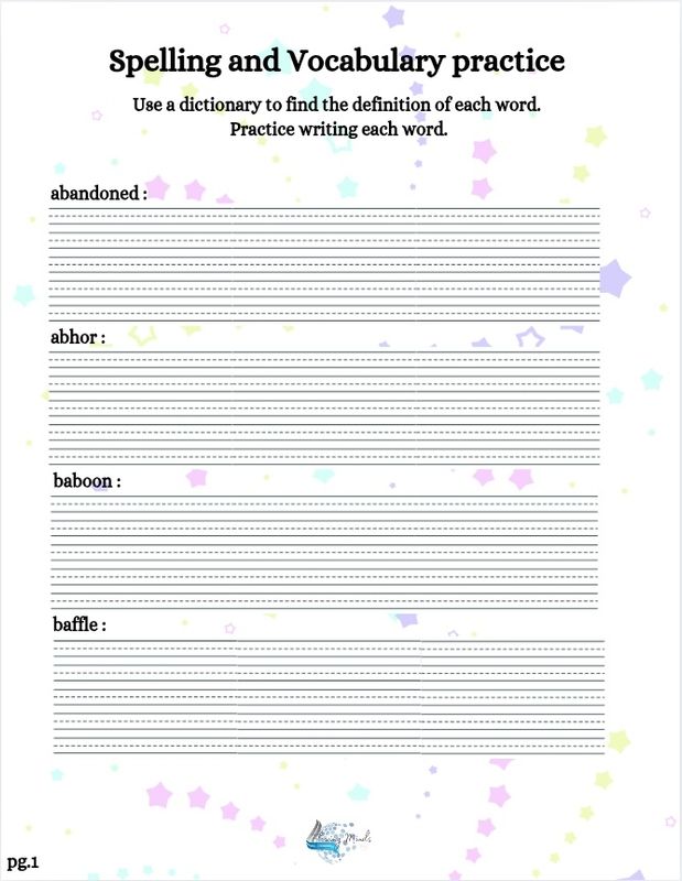 Spelling and vocabulary practice worksheet