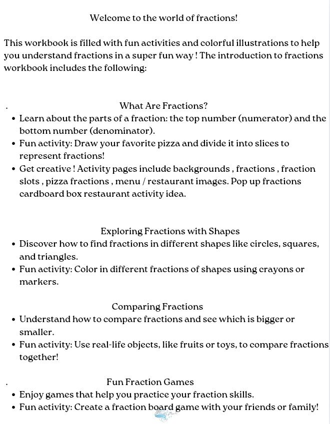 Introduction to fractions workbook