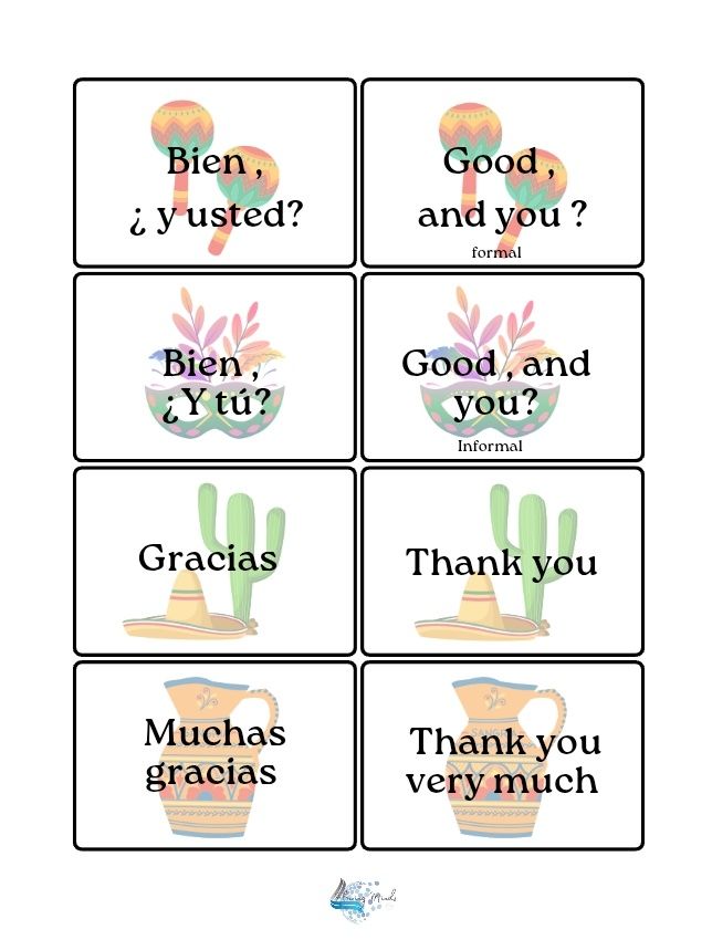 Spanish basic greetings and introductions matching card game