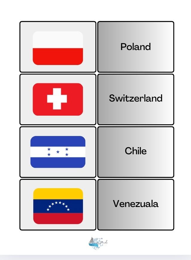Country and flag matching card game set 