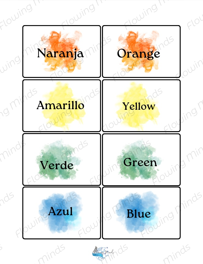 Colors in Spanish matching card set