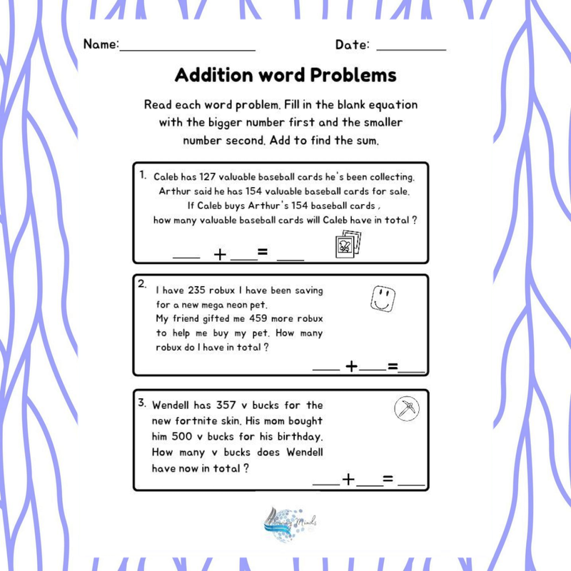 Addition word problem worksheet