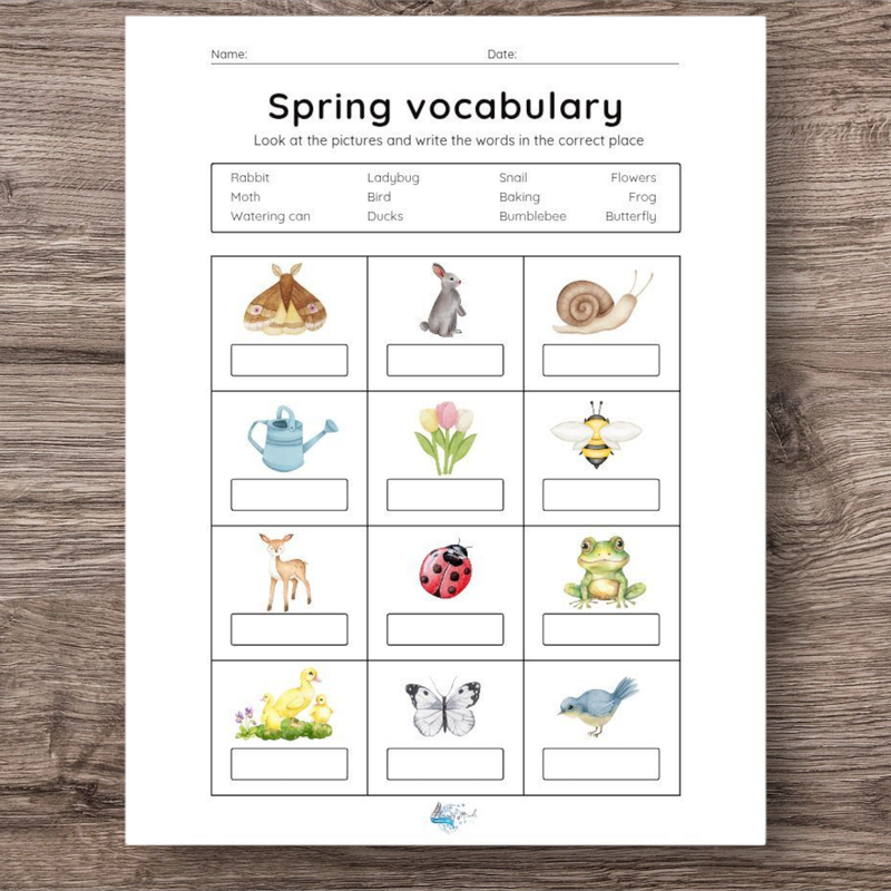 Spring vocabulary words worksheet