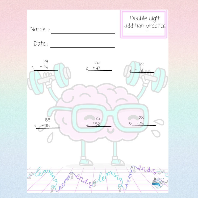 Double digit addition practice worksheet