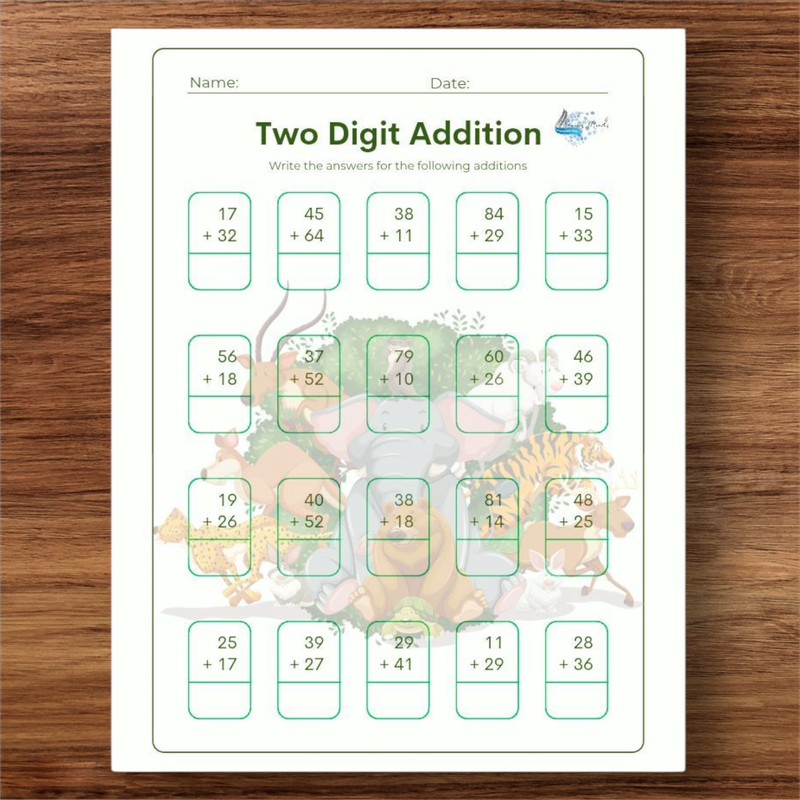Double digit addition practice worksheet 
