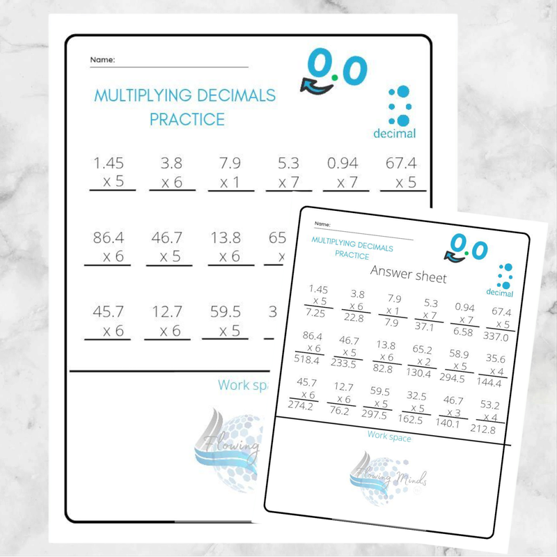 Multiplying Decimals practice worksheet with answers 