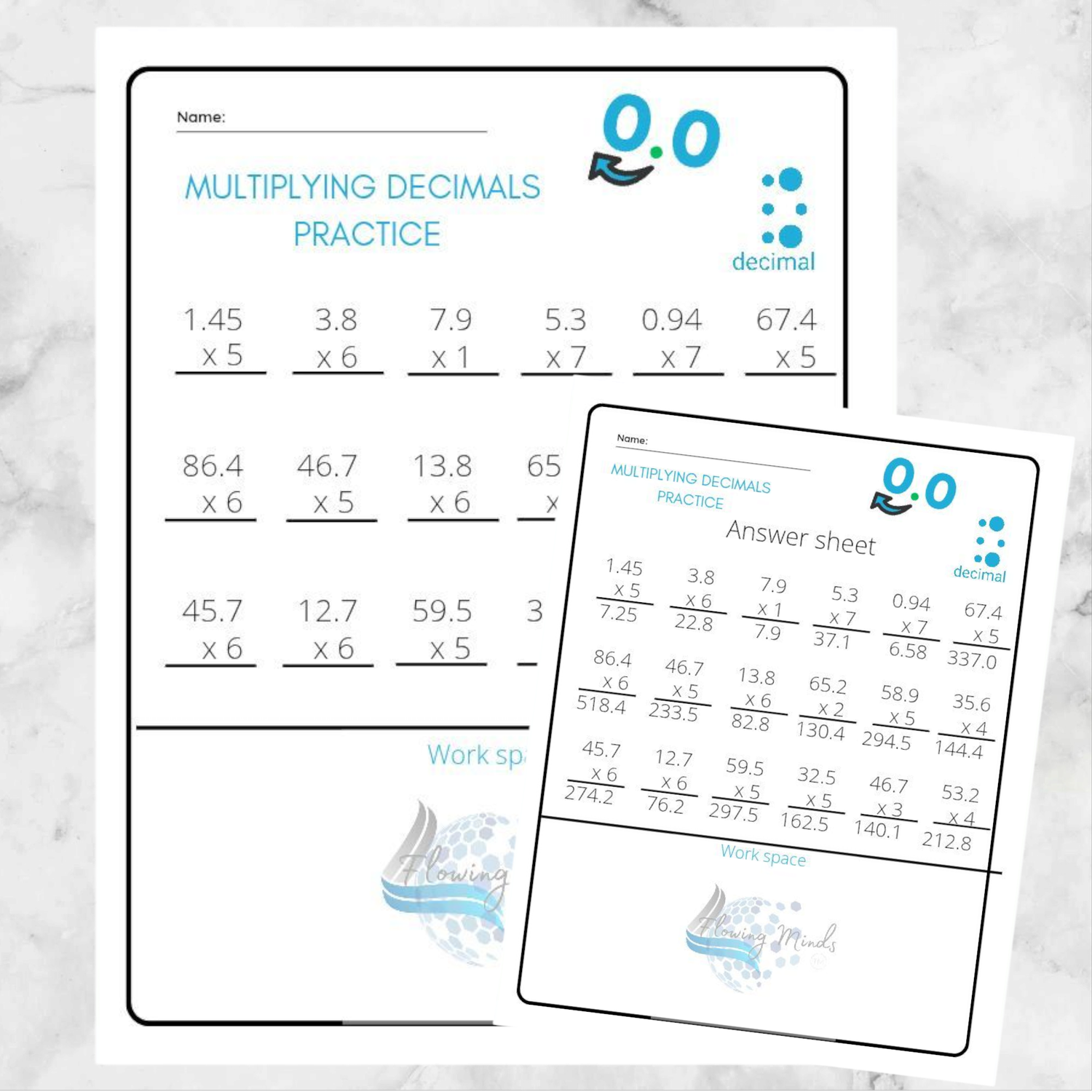 Multiplying Decimals practice worksheet with answers 