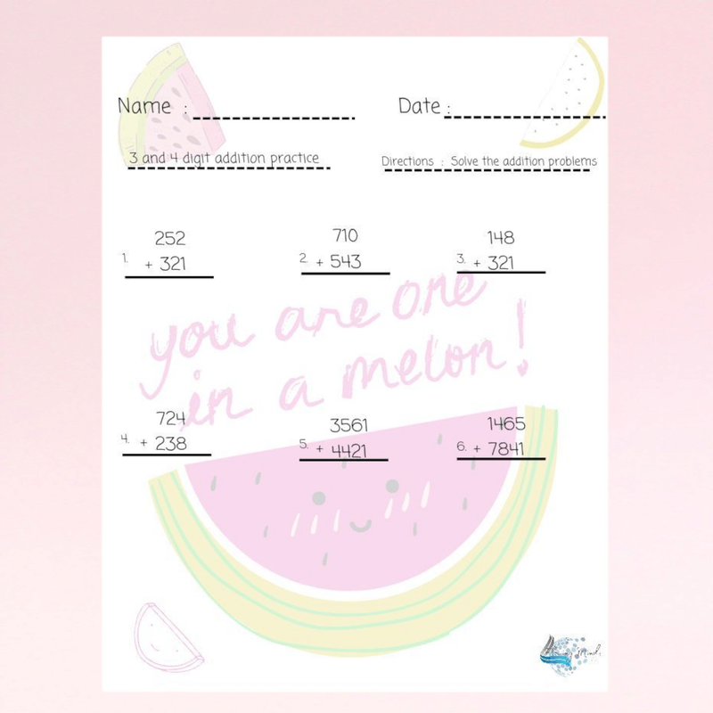 Addition practice worksheet with positive affirmation 