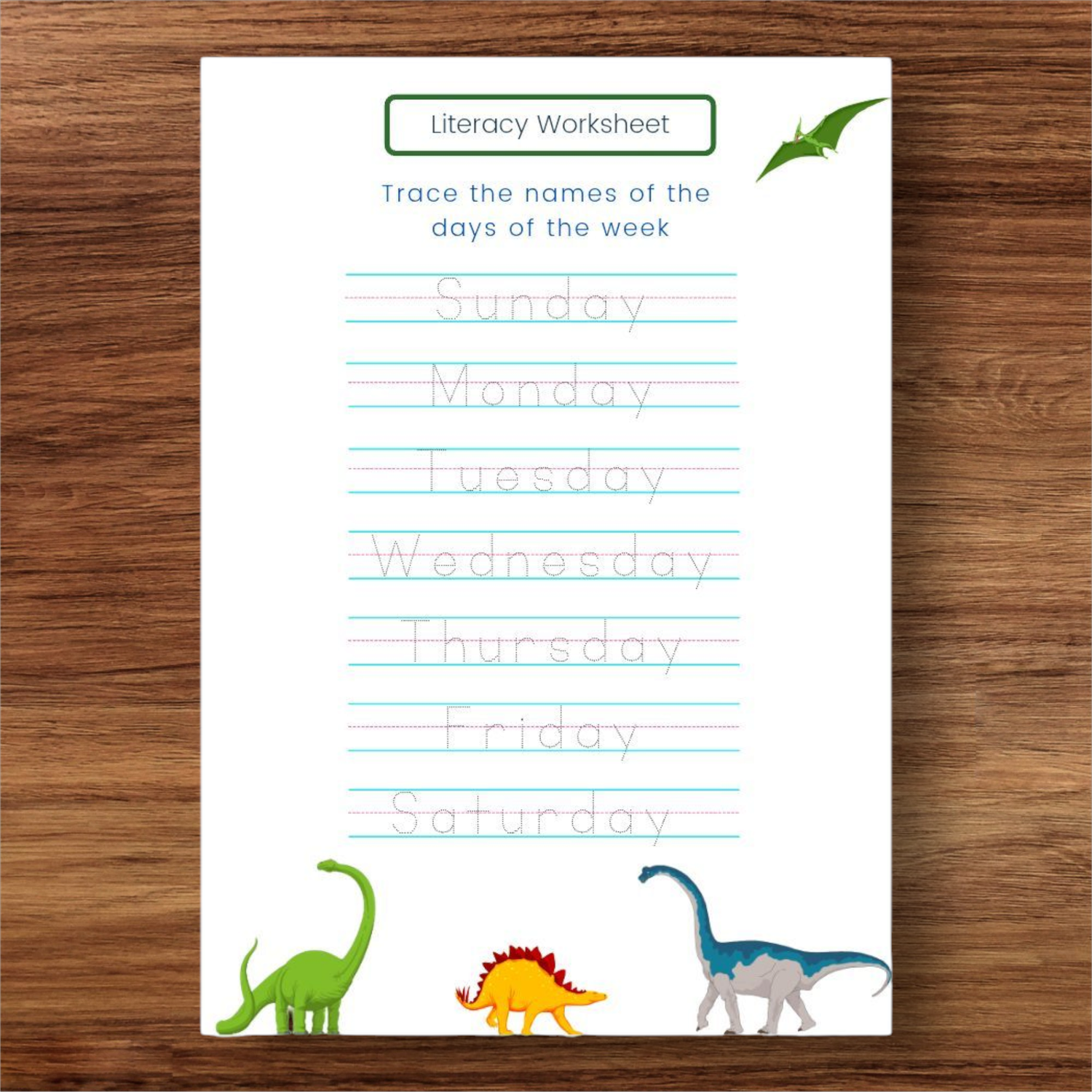 Days of the week tracing page